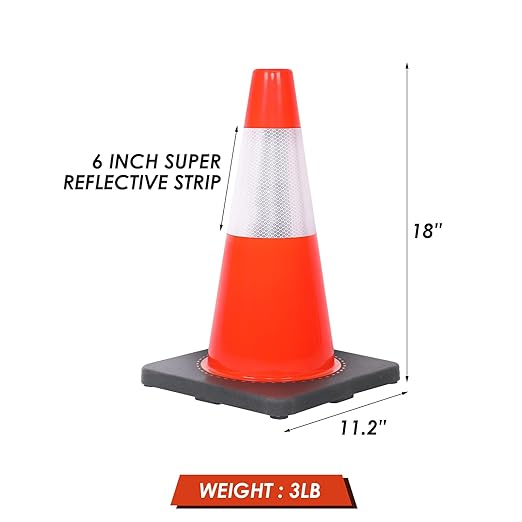 Traffic Safety Cone 18 Inches, with Reflex Collars of Parking Lots, Lane Road Traffic Control Construction Driving Safety Cone 12 Pack