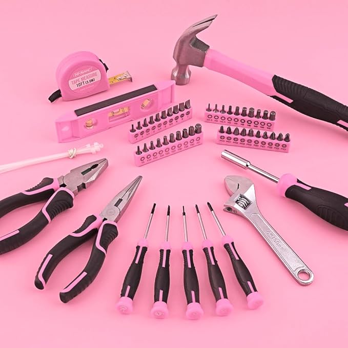 63 Piece Pink Tool Set,Household Tool Kit with Bag for Women, Home, Garage, Office and College Dormitory Use
