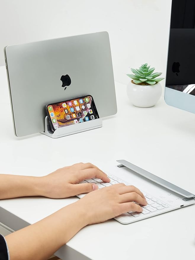 JARLINK 2-in-1 Design Vertical Laptop Stand Holder, Aluminum Laptop Stand for Desk with Adjustable Dock, Space-Saving Organizer Compatible with All MacBook, Samsung, HP, Dell, Chrome Book,Silver