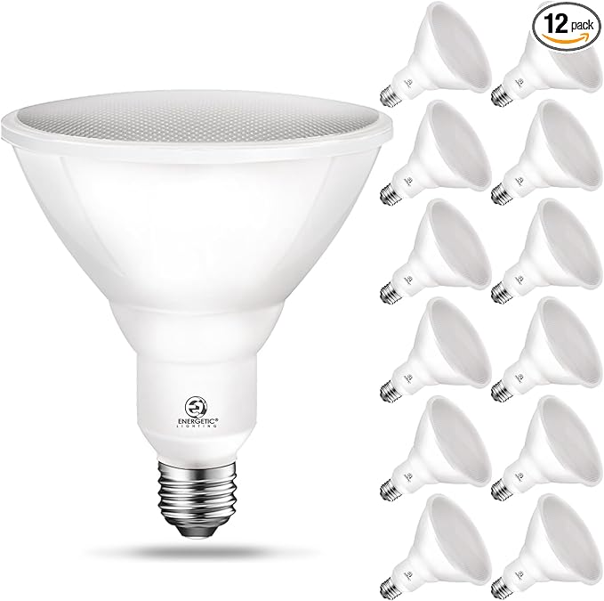 Energetic PAR38 LED Flood Outdoor Light Bulb, 5000K Daylight, 90 Watt Equivalent (11W), Wet Rated, 900LM, E26 Base, Non-Dimmable, 12 Pack
