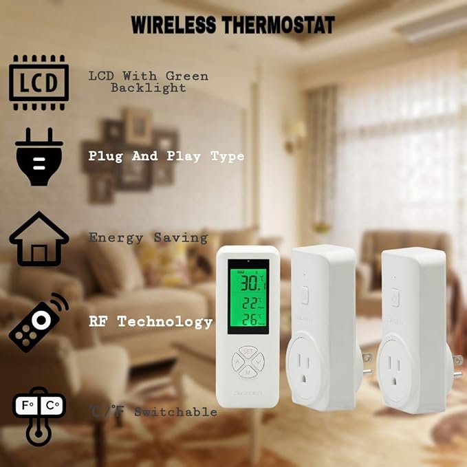 DIGITEN Wireless Thermostat Outlet (with 2 Receivers) Plug-in Temperature Controller Greenhouse Temperature Controller Outlet Reptile Thermostat Plug Remote Control Temp Built-in Sensor for Homebrew