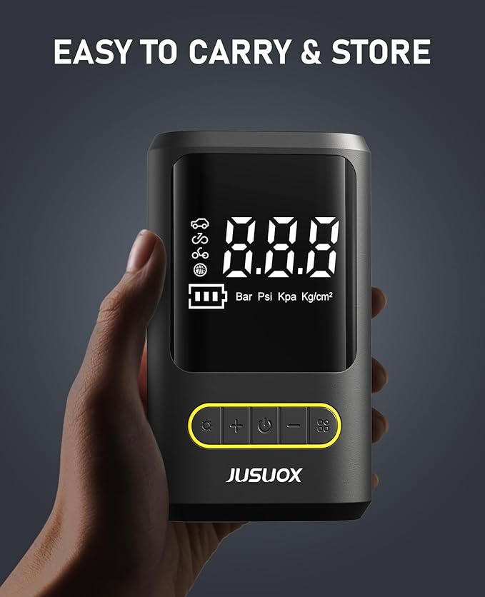 Tire Inflator Portable Air Compressor, Electric Bike Pump with Digital Pressure Gauge, 150 PSI Cordless Air Pump for Car Tires, Motorcycle, Bicycle, Ball with Auto Shutoff, LED Light