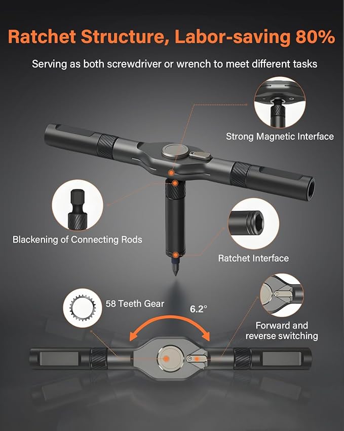 42 in 1 Magnetic Screwdriver, Screwdriver Set, Multi Bit Ratcheting Screwdriver Set with Storage Case Repair Tool Kit for Computer, Eyeglass, Bicycles, Watch, Ring Doorbell, Furniture and DIY (Orange)