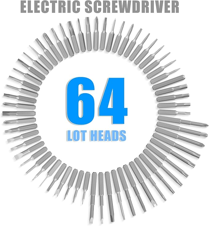 3.7V Electric Screwdriver, Mini Precision Screwdriver Set, 64 Magnetic Bits, Magnetic Storage, Rechargeable,Cordless, Repair Tool Kit for Electronics Phone Camera Laptop Watch