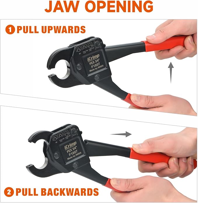 iCrimp IWS-1807CE PEX Crimping Tool Kit c/w Angle 1/2'' & 3/4'' PEX Crimpers and PEX Tubing Cutter for F1807 PEX Crimp Fittings and Copper Crimp Rings