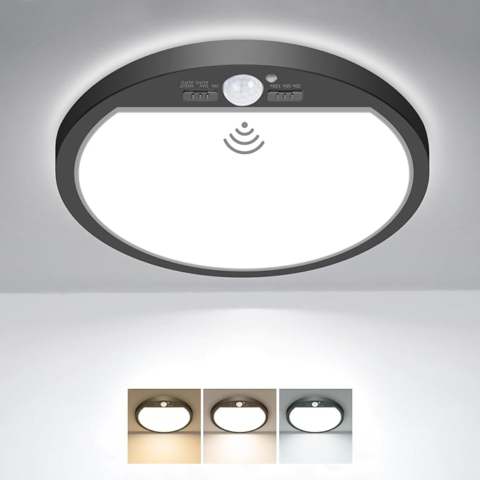 slochi Motion Sensor Light Indoor Wired, 8.7 Inch 3000K/4000K/6500K Closet Lights Motion Sensored, 18W 1800LM Flush Mount Ceiling Light for Hallway Pantry Stairwell Porch, Black