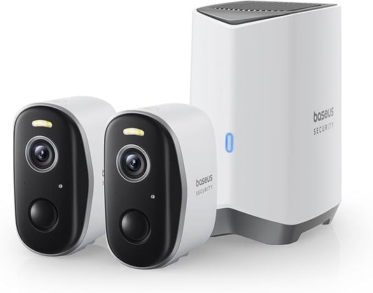 Baseus Security Cameras Wireless Outdoor, N1 2-Cam Kit with True 2K Clarity, No Monthly Fee, 16TB Expandable Local Storage, 210-Day Battery Life, Spotlight & Alarm, Works with Alexa and Google Home