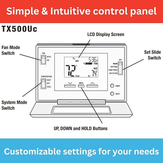 Lux Thermostat Program 5-2 Day with Selectable Smart Recovery, Universal compatability