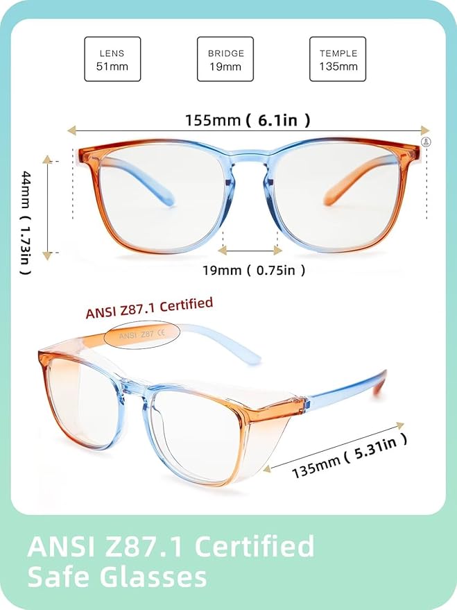 LianSan Oversize Anti-Fog Safety Glasses for Nurses, Z87.1 Certified Goggles for Women, Square UV Protection
