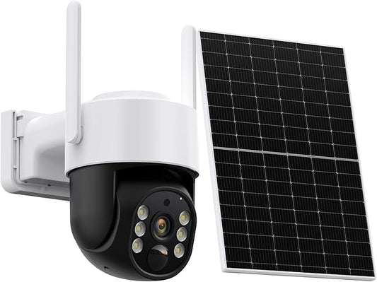 Solar Security Cameras Wireless Outdoor, 2K 360° View Battery Powered Outdoor Camera, Solar Outdoor Camera with PIR Motion Detection,Color Night Vision,2-Way Talk,IP65,Siren Alarm（1-Pack）