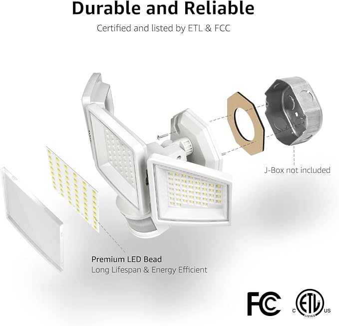 Lepro LED Security Lights, Outdoor Motion Sensor Light, Flood Lights with 3 Adjustable Heads, 270° Wide Lighting Angle, 27W 3200LM Super Bright, IP65 Waterproof for Yard Porch Garage, White