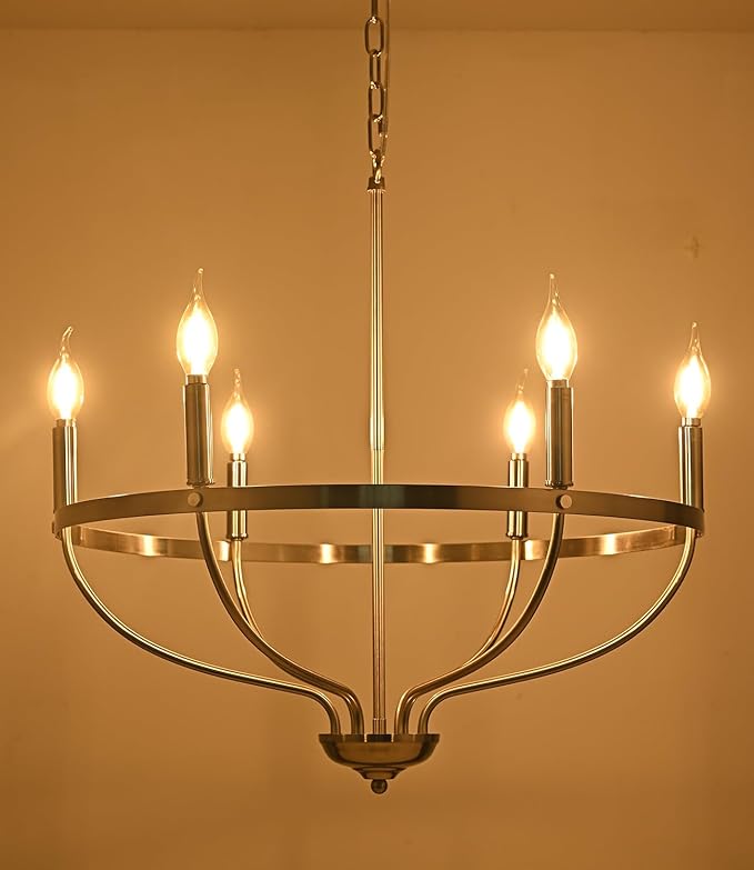 6-Light Brushed Nickel Chandelier Modern Candle Chandeliers Light Fixture Sputnik Pendant Light Adjustable Hanging Light Over Table for Dining Room Kitchen Island Bedroom E12