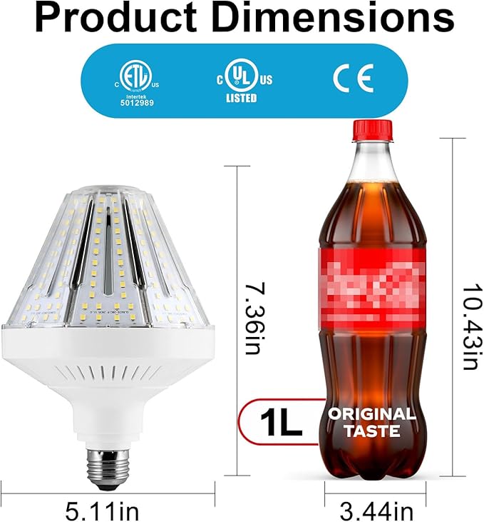 120W LED Bulb (18,500LM) 1200W Equivalent- E39/E26 Base Military-Grade Aluminum, Cooling Fan, ETL/UL Certified, 5000K Daylight, Garage Warehouse High Bay Lighting, Not Dimmable