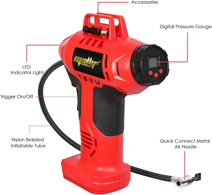 Tire Inflator Portable Air Compressor Compatible with Milwaukee 18v Battery (TOOL ONLY), 160PSI Auto Shut-off Pump, Digital Pressure Gauge, Emergency LED Light, Auto Accessories for Car Bicycle Ball