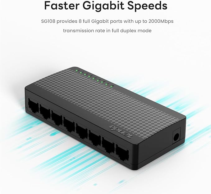 Tenda SG108, 8 Port Gigabit Switch, Unmanaged Home Ethernet Switch, Office Ethernet Splitter, Plug & Play, Plastic Case, Desktop/ Wall-Mount, Fanless Quiet, Limited Lifetime Protection