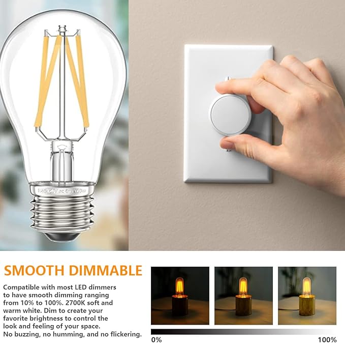 E26 LED Bulb, Dimmable A15 Led Bulb 6W=60 Watt Warm White 2700k LED Light Bulbs, E26 Medium Base Vintage Led Edison Bulb for Ceiling Fan,Vanity,Refrigerator,Wall sconces Light Bulb（4 Packs