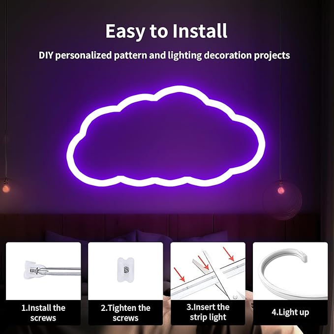 iNextStation Purple Led Strip Lights, 16.4Ft/5m Neon Led Light Strip with Power Adapter, 12V Waterproof Silicone Flex LED Rope Lights for Bedroom Wall Festival Party Neon Sign DIY Decor