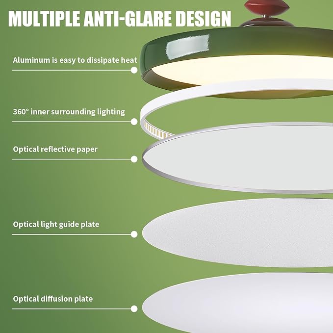 Modern Pendant Lights,Green 16" LED Pendant Lighting Fixture with Remote Control Dimmable 3 Color Mode & Brightness, Adjustable Hanging Lamp for Kitchen Dining Room Bedroom Kitchen Island