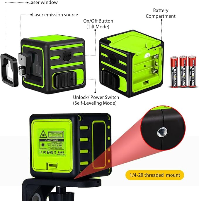 Laser level with Tripod Self Leveling, Cross Line Laser with Tilt Mode, 59 inch Tripod for Picture Hanging Construction Floor Tile Wall, 3 AAA Batteries Included