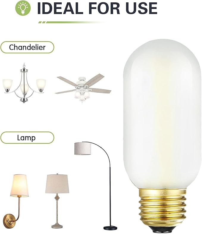 Leools T14 LED Bulb,4W E26 LED Bulb Dimmable Equivalent E26 Bulb 40 Watt,Soft White 3000K E26 Edison Bulb,AC120V,400lm,CRI90,Frosted Glass,Tubular Light Bulb,Pack of 6