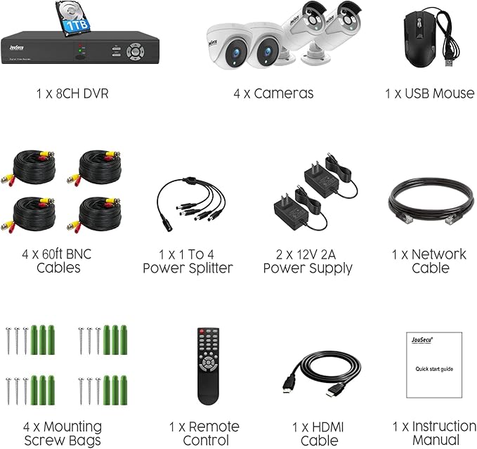 8CH Home Security Camera System with 1TB HDD, 5MP Lite DVR, 1080P Indoor/Outdoor Wired Surveillance CCTV, Day Night Vision Bullet Dome Cameras for 24-7 Recording, Motion Detection