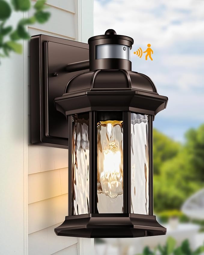 VIANIS Motion Sensor Outdoor Garage Lighting Fixture, Oil Rubbed Bronze Farmhouse Exterior Wall Mount Sconce for House, Waterproof Dusk to Dawn Front Porch ORB Outside Lantern for Patio