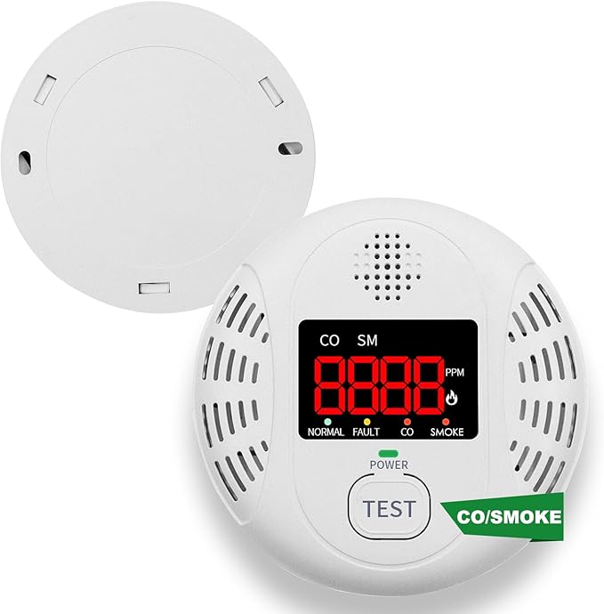 Carbon Monoxide and Smoke Detector Equipped with LCD Display, Battery Powered, Dual Sensor Alarm, 85dB Voice Alarm and Real-time CO Tracking, Suitable for Home/Kitchen/Bedroom/RV 1-Pack