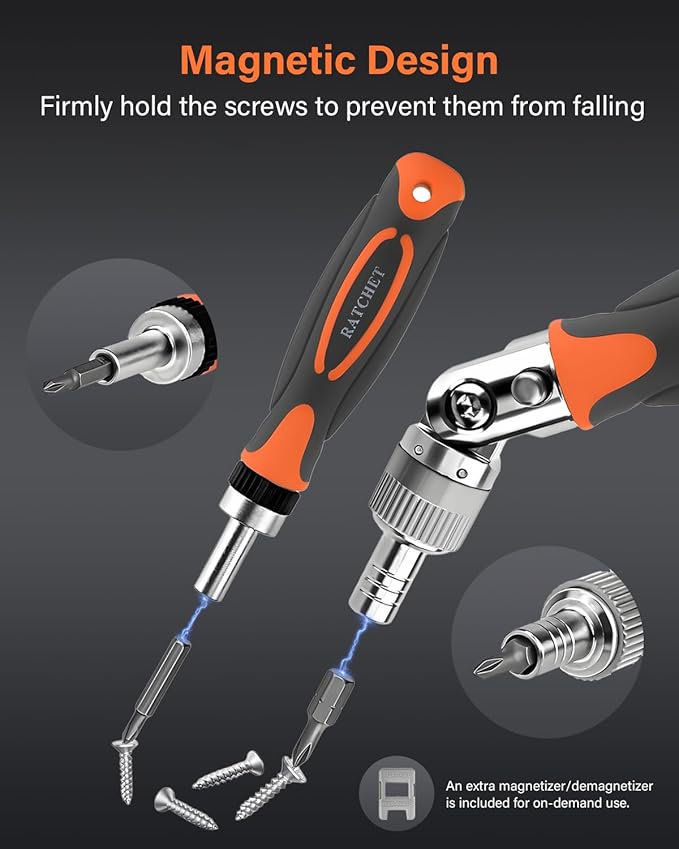 Ratcheting Screwdriver Set, 68 in 1 Socket Set & Magnetic Screwdriver Bit Set with Rotatable Ratchet Handles, Extensions Bar and Storage Case for Phone, Computer, Bike, Car, Electronics Maintenance