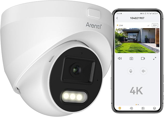 ARENTI 8MP 4K Outdoor Security Camera - PoE IP Surveillance Camera with AI Human/Vehicle/Pet Detection, 110° Wide Angle, 32ft Full Color Night Vision, 4mm Lens, IP66 Weatherproof for Home Security