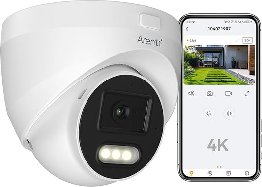 ARENTI 8MP 4K Outdoor Security Camera - PoE IP Surveillance Camera with AI Human/Vehicle/Pet Detection, 110° Wide Angle, 32ft Full Color Night Vision, 4mm Lens, IP66 Weatherproof for Home Security