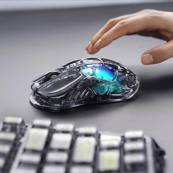 GravaStar Mercury M2 Wireless Gaming Mouse with 26,000 DPI, PAW3395DM Sensor -79g Lightweight Hollowed-Out Design -5 Programmable Buttons -5 Dynamic Lightsync RGB - Transparent Black