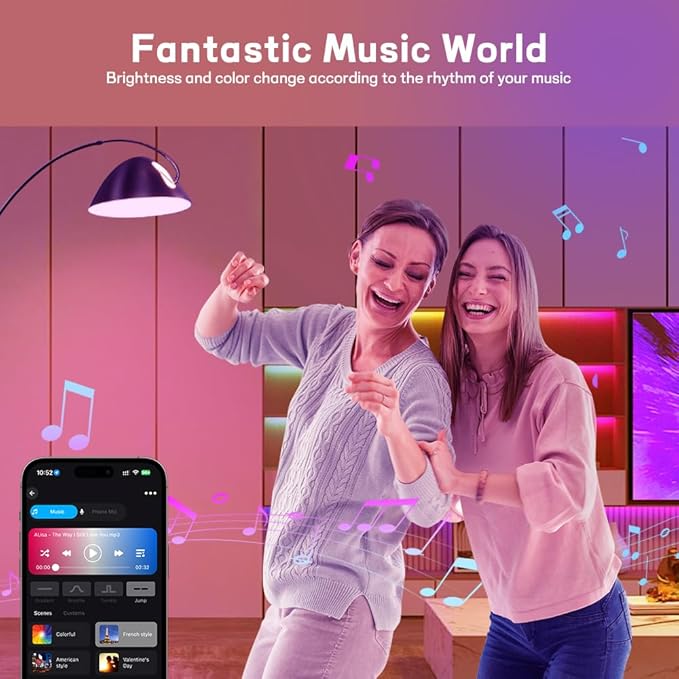 Smart Light Bulbs,Full Color Changing Dimmable LED Bulb,Compatible with Alexa and Google Assistant,UL FCC Certified,2.4GHz WiFi+Bluetooth LED Light Bulbs, Music Sync Smart Home Lighting (6)