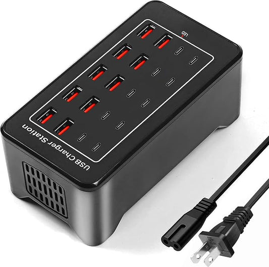 USB C Charger Block 100W USB C Charging Station, 20Port (20A) Multiple Charging Hub Desktop 10 Port USB Charger Compatible for Apple iPhone, iPad, Samsung, Pixel, Cell Phone, Tablets, Office Home Use