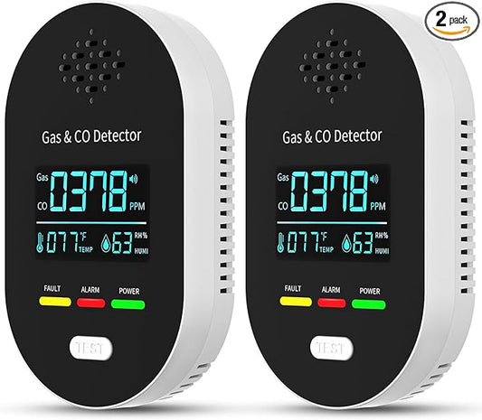 2-Pack Carbon Monoxide Detectors,Plug in CO and Natural Gas Detector, Combination Gas & Carbon Monoxide Detectors for Travel,4 in 1 CO & Gas Detector for Home/Travel - Black