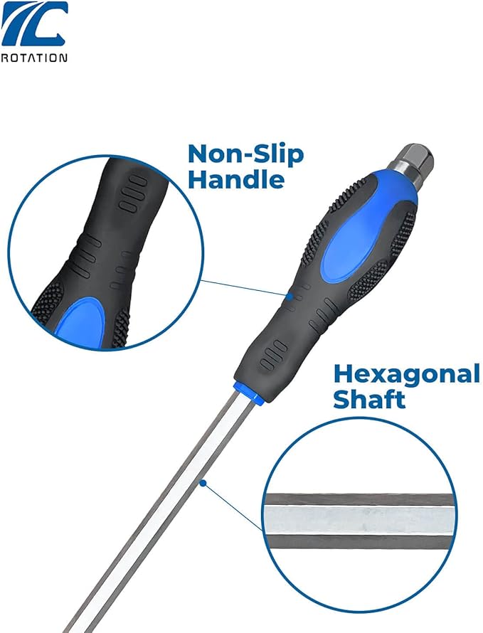 ROTATION Magnetic Screwdriver Set 12 PCS with Black tips, 6 Phillips and 6 Flat Head Screwdrivers, with Go-Thru Steel Blades, High Torque for Fastening and Loosening (Black Tip_Matt Blade)