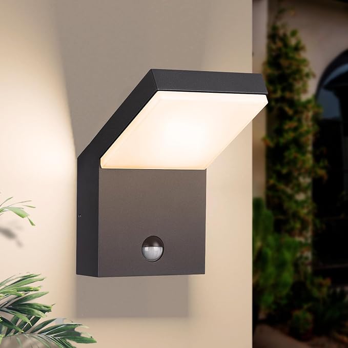 Wall Light Outdoor LED Mount Lamp Wall Sconce Lighting with Motion Sensor Lantern Fixture Black Aluminum Lights for Porch Front Door Garden Yard Patio Waterproof 18W 1800Lm 3000K