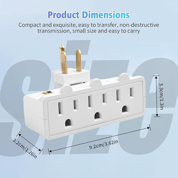 Multi Plug Wall Outlet - 3 Way Outlet Extender & Surge Protector | Electrical Outlet Splitter with 3 Plugs, Portable Power Adapter for Home, Office, Dorm Essentials