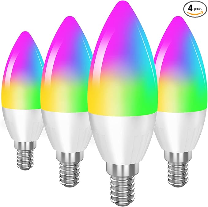 DOGAIN Smart Light Bulb Works with Alexa Google Home E12 Base WiFi Candelabra LED Light Bulb Color Changing Dimmable Chandelier Light Bulbs 360 lm 35w Equivalent 4 Pack (2.4GHz WiFi Only)