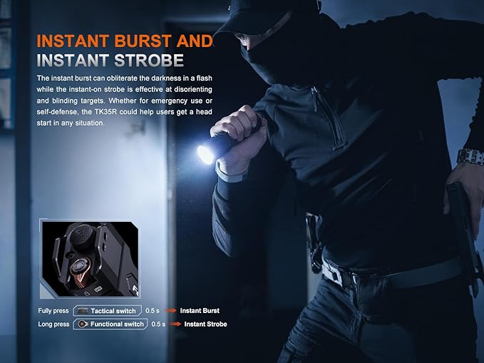 Fenix TK35R 5800 Lumen Tactical Flashlight with UV Light, USB-C Rechargeable High Lumen Long Range with Lumentac Organizer