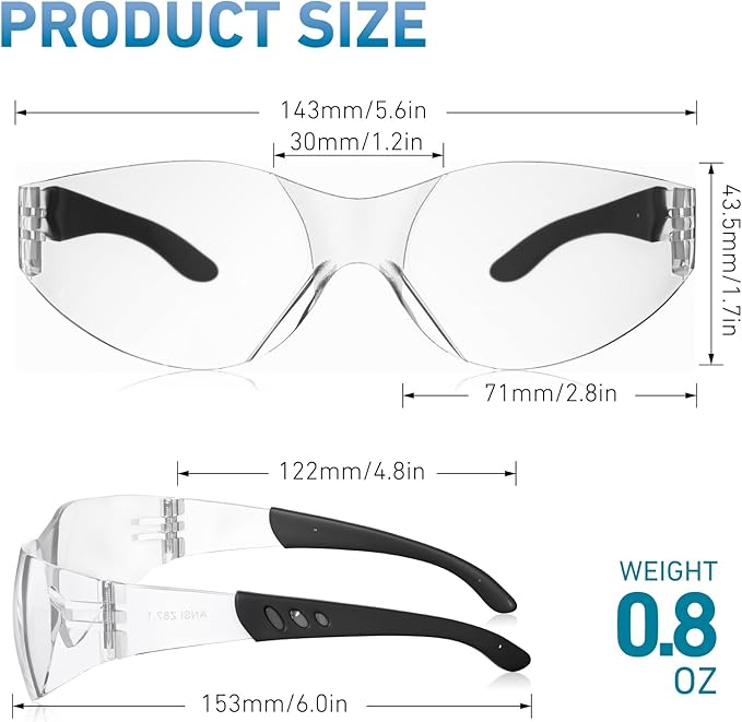 Safety Glasses ANSI Z87.1 Certified - Scratch-Resistant Protective Eyewear for Men & Women, Ideal for Construction & Shooting