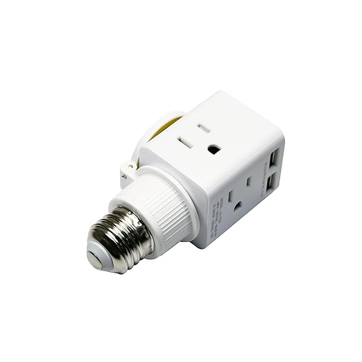 E26/E27 Waterproof Light Bulb to Socket Adapter, 3 Prong Light Socket to Plug Adapter, Flip Top Polarized Light Bulb Outlet Socket Adapter, Plug-in Light Socket Converter, 2 Pack White