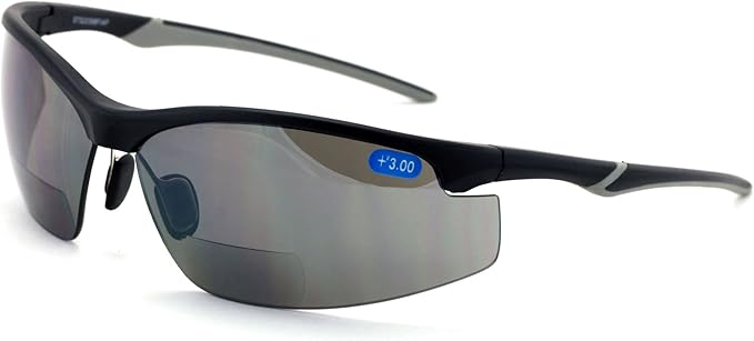 V.W.E. Bifocal High Performance Protective Safety Glasses Light Mirror Tint Bifocal - Reader - Sunglasses Ansi Z87.1 (Matte Black, 1.50)