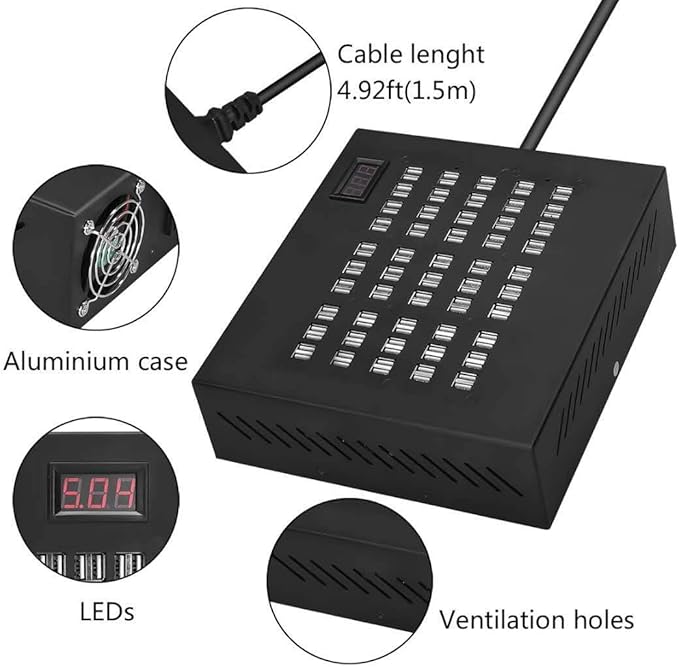 USB Charging Station,100 Ports USΒ Power Station Multi Port USΒ Wall Charger Adapter Phone Noninterference Multiport Desktop USB Rapid Charger for Hotel School Shopping Malls