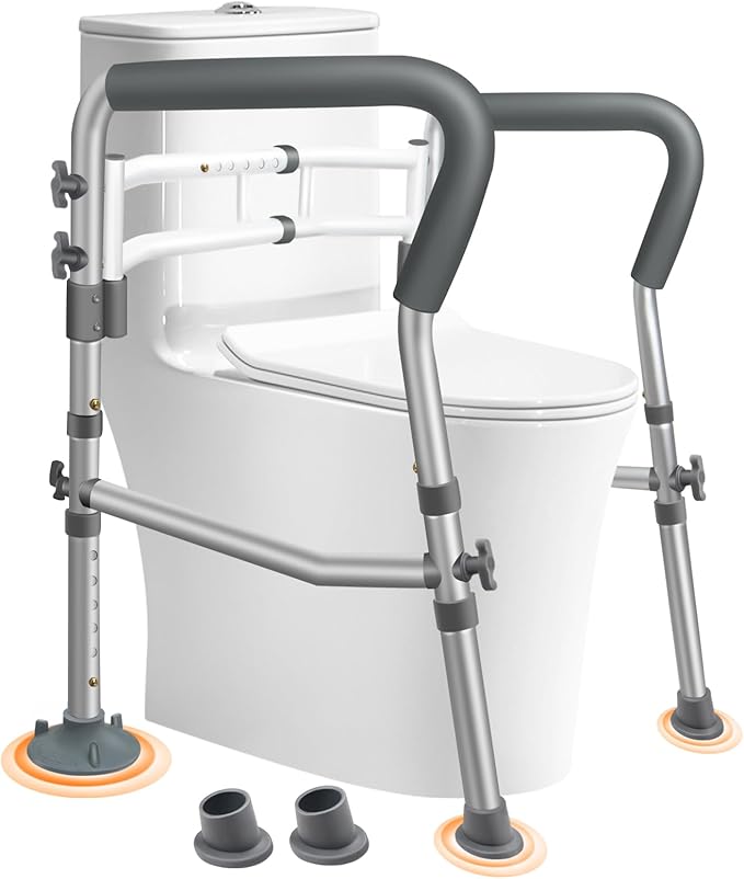 Toilet Safety Rails, Adjustable Handicap Toilet Seat with Handles Over Toilet, Sturdy Toilet Handles for Elderly and Disabled, Stable Toilet Safety Support Rails Frame with Arms for Seniors