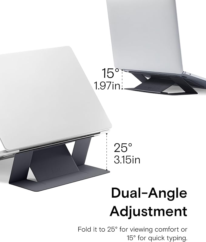 MOFT Laptop Stand for Desk, Adhesive MacBook Computer Stand with 2 Adjustable Viewing Angles, Foldable and Portable Laptop Riser Compatible with 11"-16" Laptops, Black(Adhesive Version)