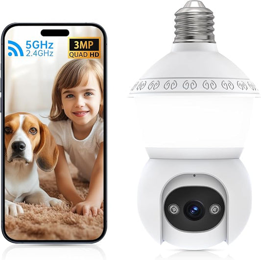Smart Light Bulb Security Camera, 2-in-1 Bulb Cameras with LED Light,No Wiring,No Drilling WiFi Light Bulbs Camera Outdoor Cameras for Home Security,Night Vision, AI Human Detection,2-Way Audio