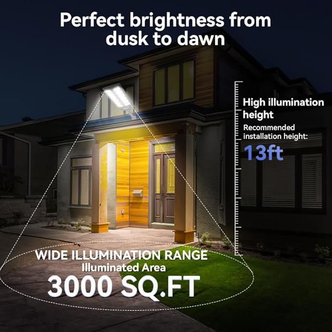 4Pack Solar Street Lights Outdoor Waterproof, IP66 6500K Solar Security Flood Lights Dusk to Dawn for Outside Garden Yard Parking Lot Patio, Front Door