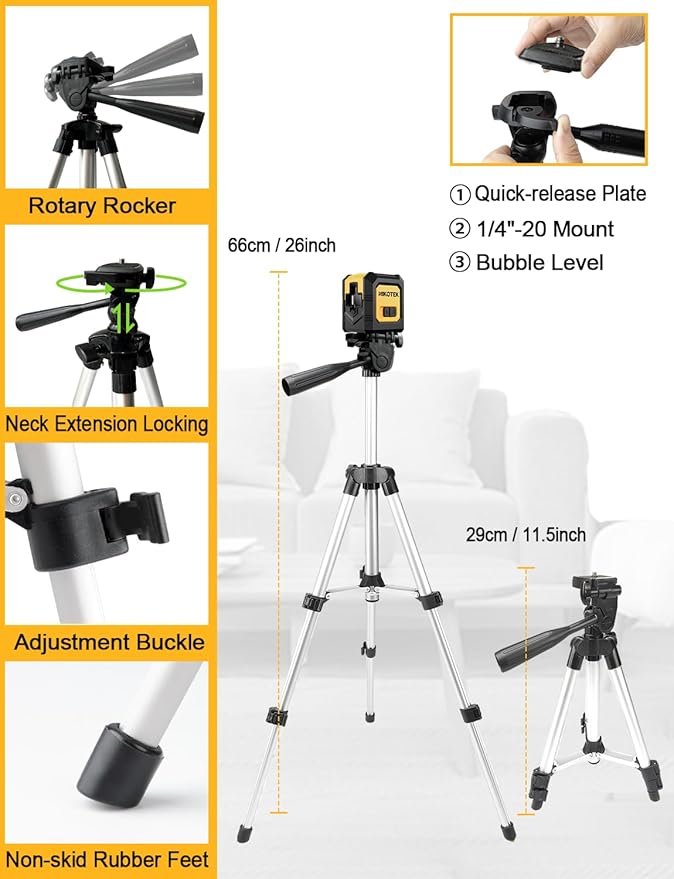 Laser Level with Tripod, Self-Leveling Green Beam Horizontal and Vertical Cross-Line Laser for Home Decoration Carrying Pouch, Battery Included