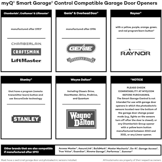 CHAMBERLAIN Smart Garage Control - Wireless Garage Hub and Sensor with Wifi & Bluetooth - Smartphone Controlled, myQ-G0401-ES, White