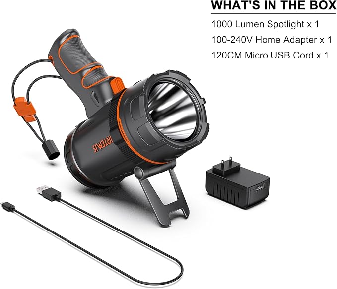 GOODSMANN Spotlight 1000 Lumen Boat Spotlight Waterproof Rechargeable Marine Spotlight LED Portable Spotlight 9212-89201-01A